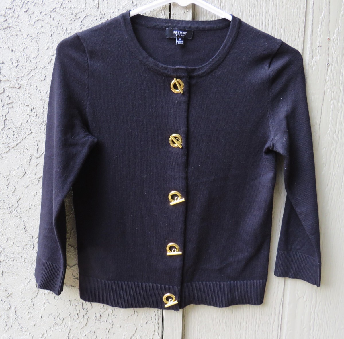 Premise Nordstrom Cardigan Sweater Sz XS Black Toggle 3/4 Sleeve