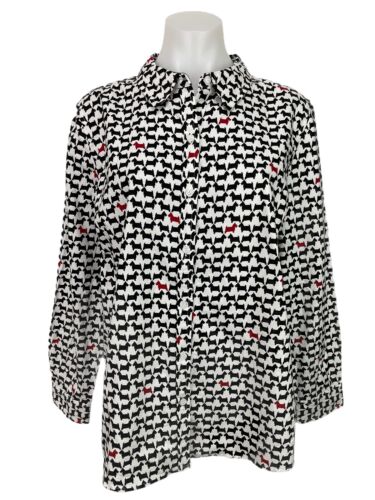 Charter Club Shirt Women's Size PXL Petite Cotton Long Sleeve Terrier Print Top - Afbeelding 1 van 4