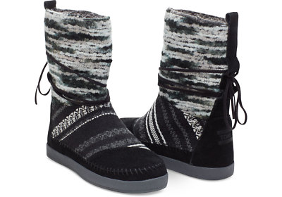 NWT Toms ~ Art to Wear ~ Black/Wh/Gray Mixed Textile Nepal Boots ~ 9M
