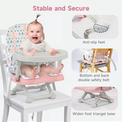 Travel Booster Seat w/ Tray Adjustable Folding High Chair Children Baby Armchair - Picture 4 of 78