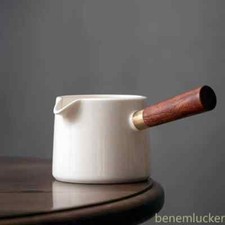 Dehua White Jade Porcelain Pitcher, Solid Wood, Side Handle, Tea Set Dispenser