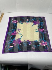 Jones New York Purple Black Ivory Floral Flower Square Scarf 20x20