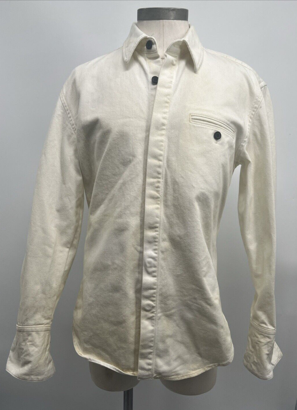 Ferragamo Men's Long Sleeve Off-White Spread Collar Denim Shirt Jacket Size M