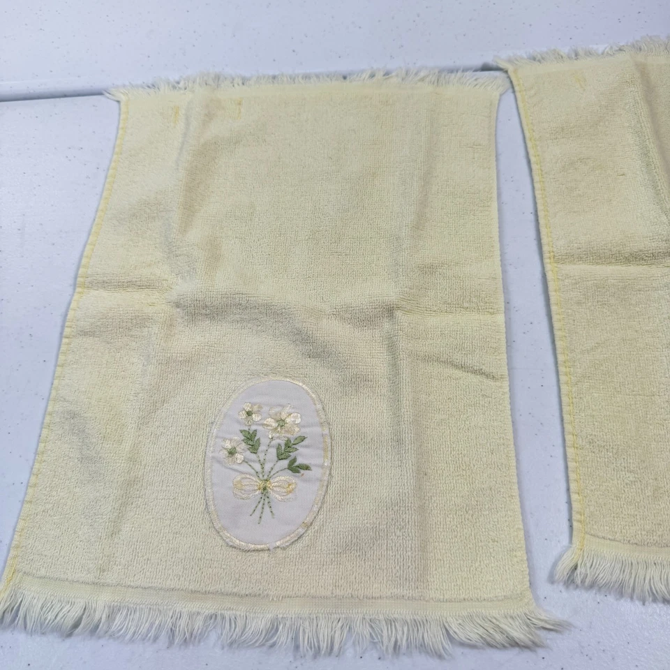 Vintage Martex Toalla de Mano Par Amarillo Floral 100% Algodón Flecos Rectángulo mcm Foto 4 de 4