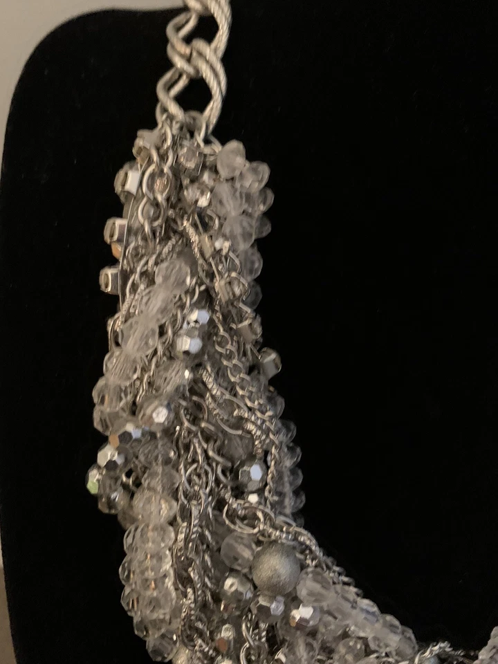 Thalia Sodi Necklace Twisted Silvertone Chain & Clear Bead Choker - Image 2 of 4