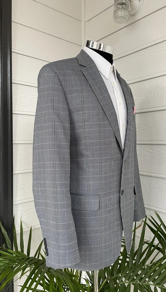 Club Room Mens Two Button Plaid Blazer Poly Blend Sport Coat Jacket Size 42L - Image 3 of 4