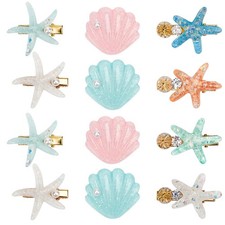12P Seashell Starfish Hair Clips Set-Mermaid 12 Count Pack of 1 , Purple