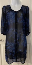 Express Sheer Navy Blue Floral Button Down Dress Size XS Petite Cocktail Attire
