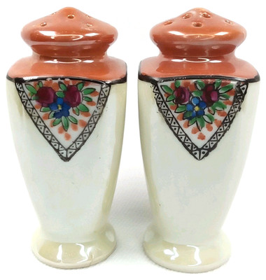 Vintage Noritake Peach Orange Lusterware Floral Salt & Pepper Shakers Japan