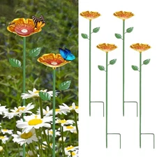 4-Pack Bee Watering Stations, 25 Inch Iron Bee Bath for Garden [Yellow]