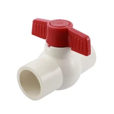 Plumbing 32mm x 32mm Slip Ends Full Port PVC Ball Valve White Red