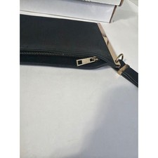 Black Faux Leather Wristlet Clutch Bag Gold Bar Accent Evening Bag