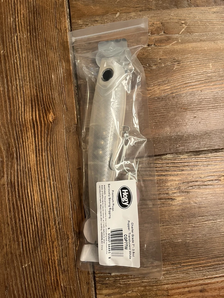 Bajo Hogy Lures Charter Grade Popper 7" 3,5 oz translúcido a rayas blancas | Atún Foto 2 de 3