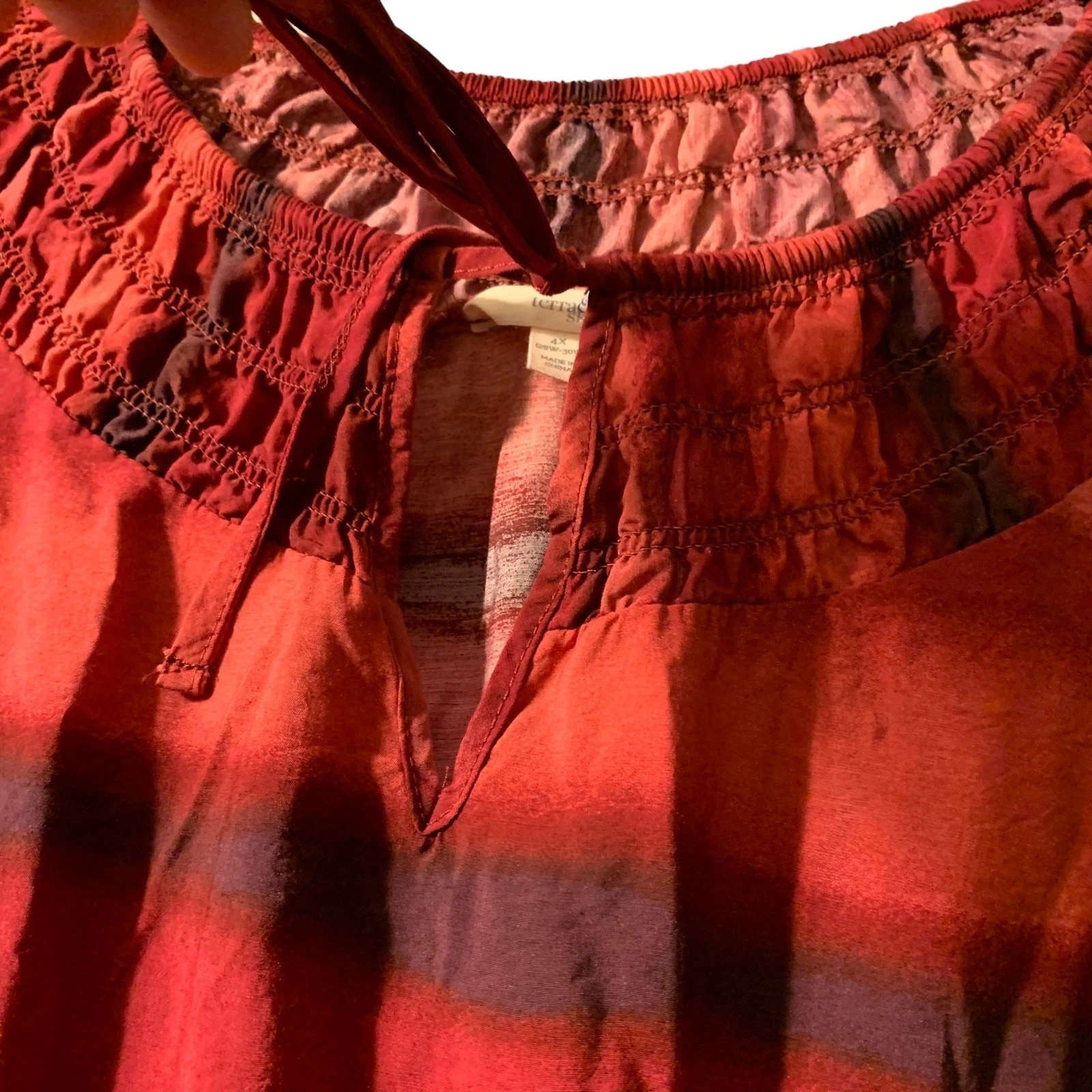 VALENTINO Abito Terra & Sky 4X 28W 30W Striscia Rossa Maxi Contadino Sottile Rayon LagenLook Comodo