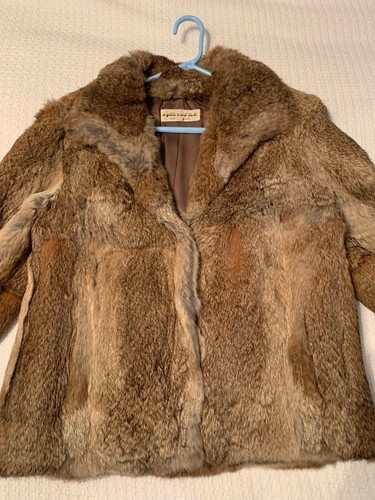 Vtg 80s L Split End Natural Gray Brown Rabbit Fur Coat Blazer Jacket Hook Snaps - Picture 11 of 12