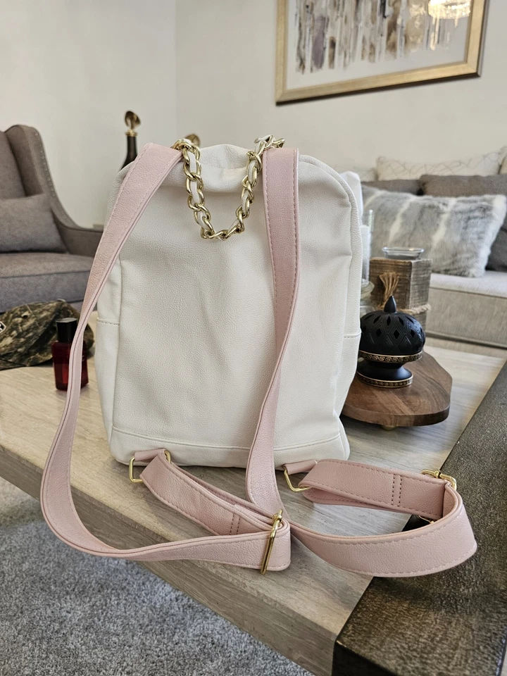 Mochila Cartera Betsey Johnson Cuero Marfil Floral Cremallera Oro Cadena Mango Foto 2 de 4