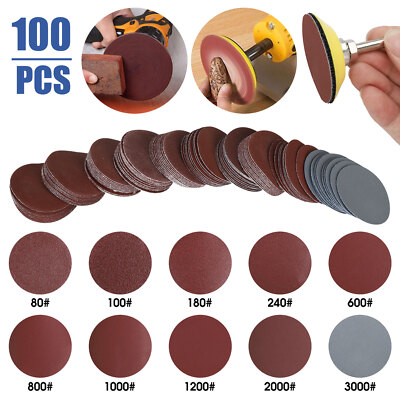 #ad 100PCS 2quot; Sanding Disc Sand Paper Hook Loop SanderBacker PadM6 Drill Adapter $10.98