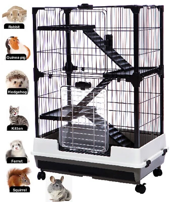 MCAGE 4-Tiers Indoor Guinea Pig Rabbit Bunny Ferret Kitten Rolling Cage Hutch House