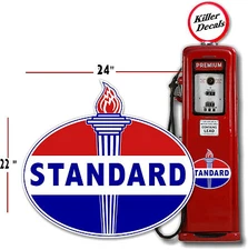 (STAN-2) 24" OLD STANDARD TORCH GAS PUMP OIL TANK DECAL GASOLINE LUBSTER