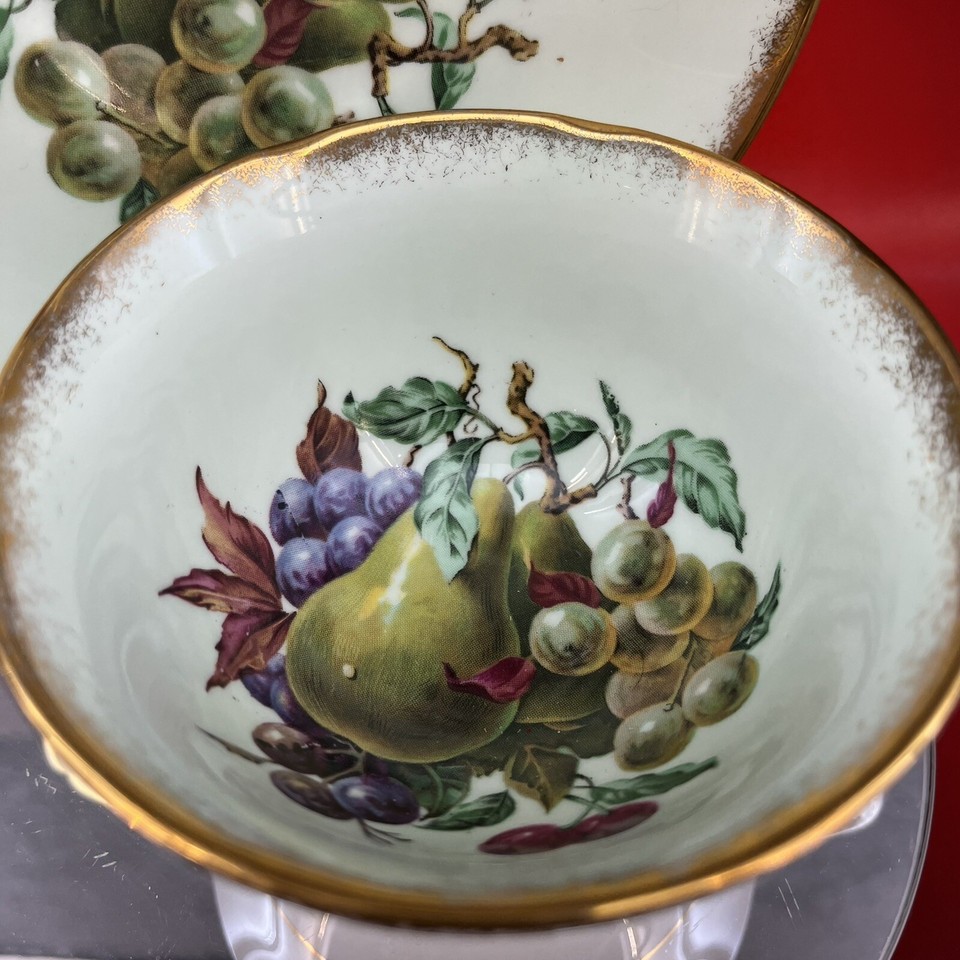 Vintage Royal Grafton Green Fruit Bone China Teacup Saucer England Tea