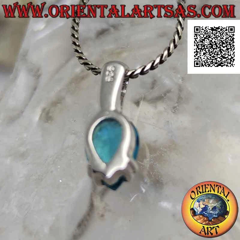 Ciondolo in argento 925‰ topazio azzurro a goccia rovesciata sfaccettato (piccol - Immagine 3 di 4