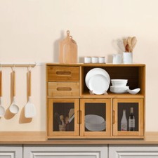 Wood Storage Cabinet,Bamboo Acrylic Kitchen Storage Cabinet Pantry Cabinet