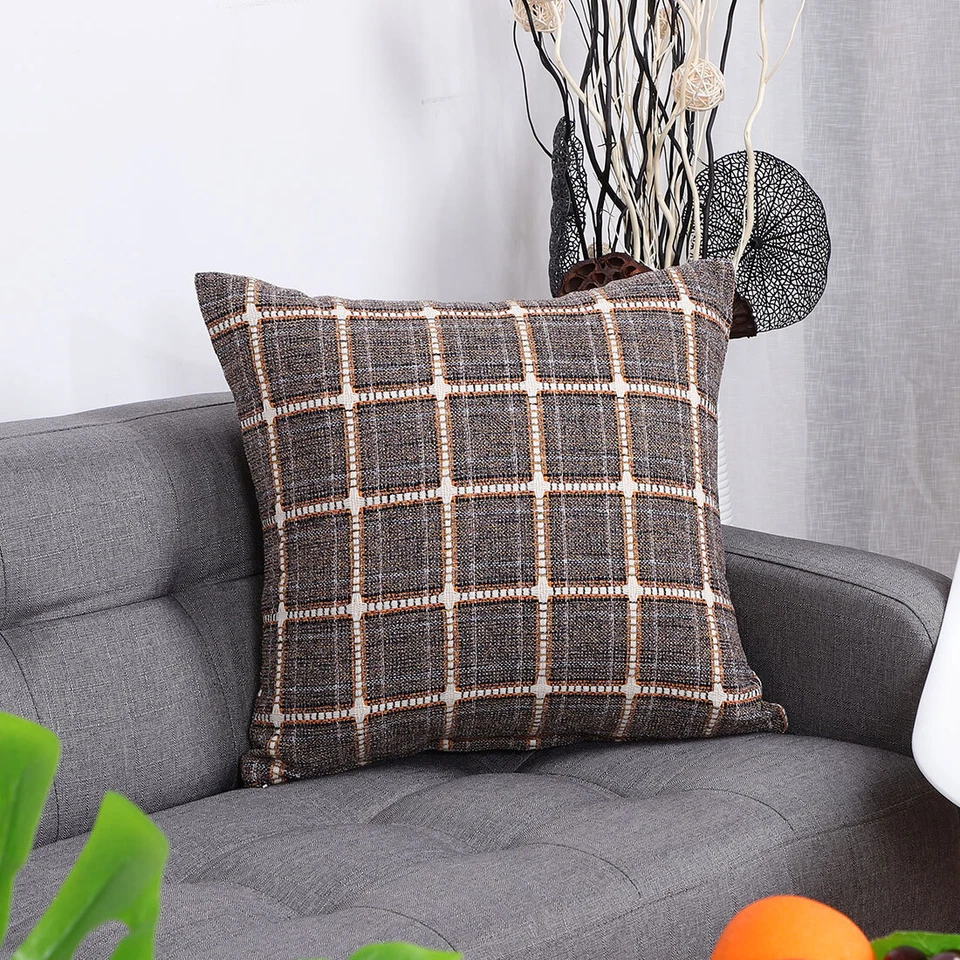 Funda de almohada decorativa de lino a cuadros búfalo decoración de granja Foto 3 de 4