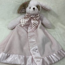 Bearington Baby Collection Pink Bow Lovey Security Blanket Pink Brown Puppy Dog