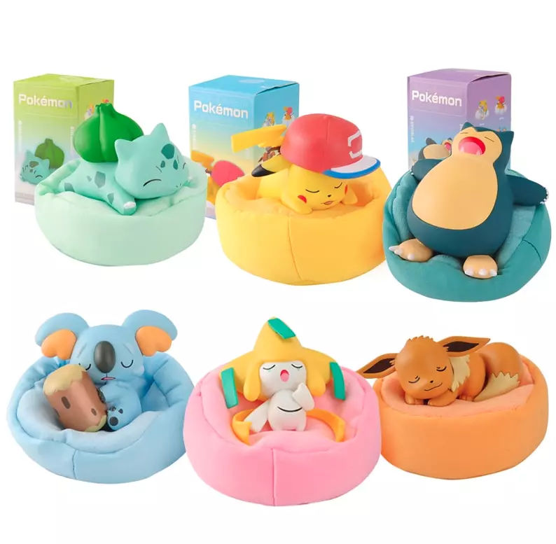 Genuine Anime Toy Boxed Pokemon Figures Kawaii Pikachu Snorlax Bulbasaur  Eevee sleeping position Model For kid Birthday Gifts