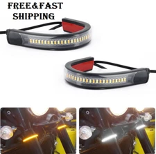 2PCS Motorcycle Turn Signals Led Blinkers Fork Strip Indicator Amber Universal 