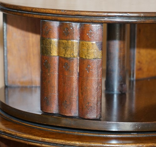 RESTORED REGENCY CIRCA 1810 REVOLVING MAHOGANY LIBRARY BOOKCASE WITH FAUX BOOKS - Picture 6 of 12