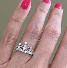 2.10 Ct Round Cut Moissanite Crown Wedding Ring 14K White Gold Finish