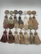 LOT OF 14 ASSORTED BUTTON KEY TASSELS Multi Colors Beige Brown Gold Blue Ivory