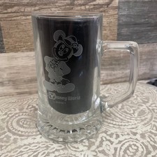 Vintage Walt Disney World Mickey Mouse Daddy Etched Glass Beer Mug Stein Clear