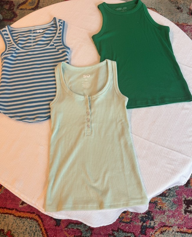 Lot of 3 Women's XS Ribbed Tank Tops SO Rachel Zoe Blue Green Mint
