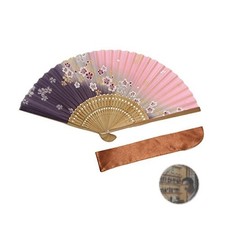 Hasegawa Women's Silk Cherry Blossom Folding Fan with Pouch Gift Boxed Purple