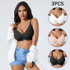 3 Pack Seamless Wireless Bra Adjustable Thin Strap Back Hook Comfort Push Up Bra