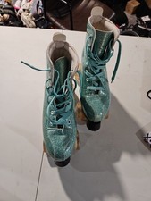 Crazy Skates Disco Glam Glitter Teal Quad Roller Skates US Women 8.5 EU 40