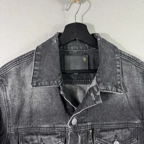 R13 Denim Trucker Jacket Men’s Black Zip Size Medium $1250 MSRP image 6