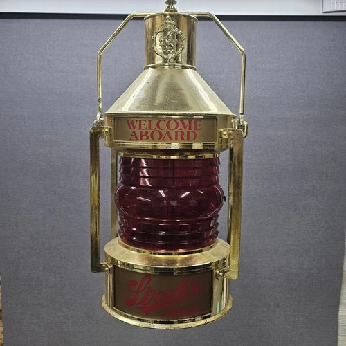 Vintage Stroh's Beer Rotating Nautical Lantern Sign Welcome Aboard No Light