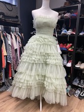 Anthropologie by Mac Duggal Strapless Light Green Tulle Ruffle Gown 20573 Size 2