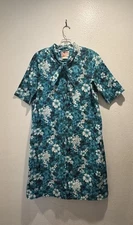 Vintage Sears Hawaiian Fashions Size 12 Blue Floral Print Dress Short Sleeve VTG