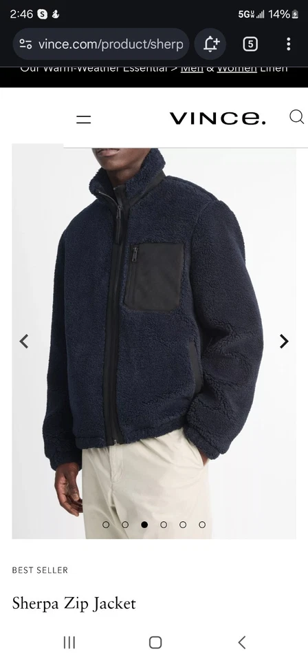 $595 Vince Grande Azul Sherpa Imitación Piel Piel Abrigo Difuso Bloques de Color De Colección Foto 2 de 4