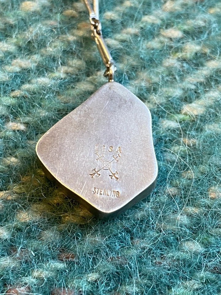 "Collar colgante de cristal de mar de ley firmado Lisa 16"" arte modernista de colección" Foto 4 de 4