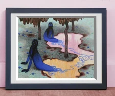 Alien Pool Party Poster, Surreal Sci-Fi Art Painting with Extraterrestrial Vibes