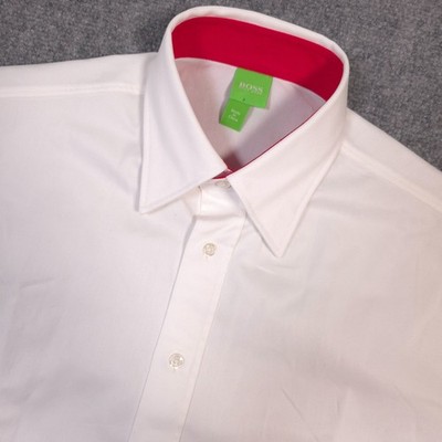 Hugo Boss Shirt Mens S White Button Up Short Sleeve Point Collar Cotton Casual