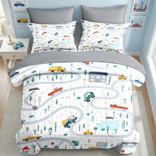 Comforter Set Twin Size, Cute Car City 5 Pcs Bedding for Kids and Adults, Car...