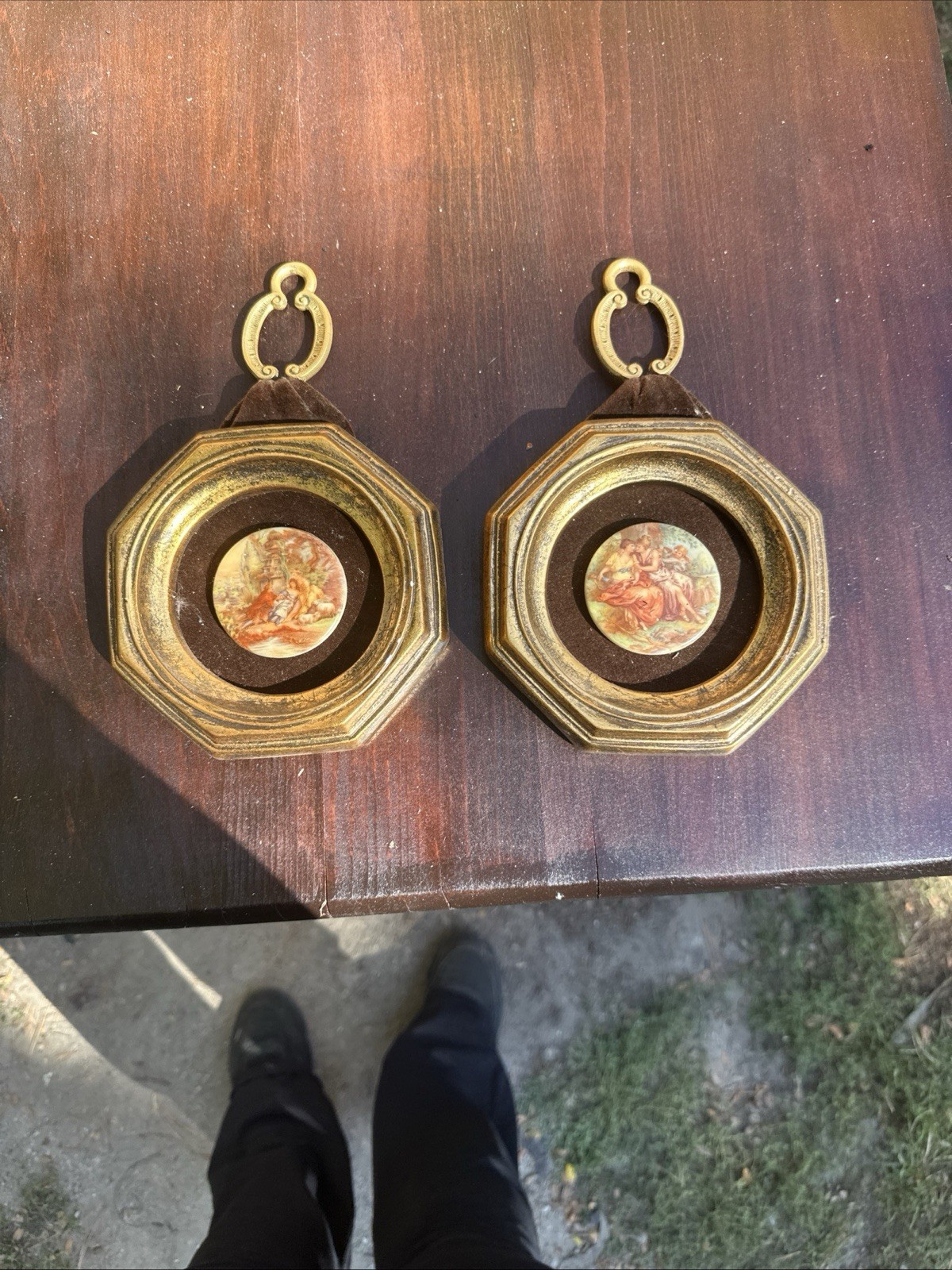 Jaru Hand Painted Wall Art Gold With Velvet Trim MCM-Set of 2 