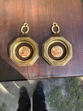 Jaru Hand Painted Wall Art Gold With Velvet Trim MCM-Set of 2 