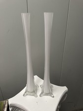 Pair of 15.5” Tall Glass Trumpet Bud Vases White Interior Clear Base New